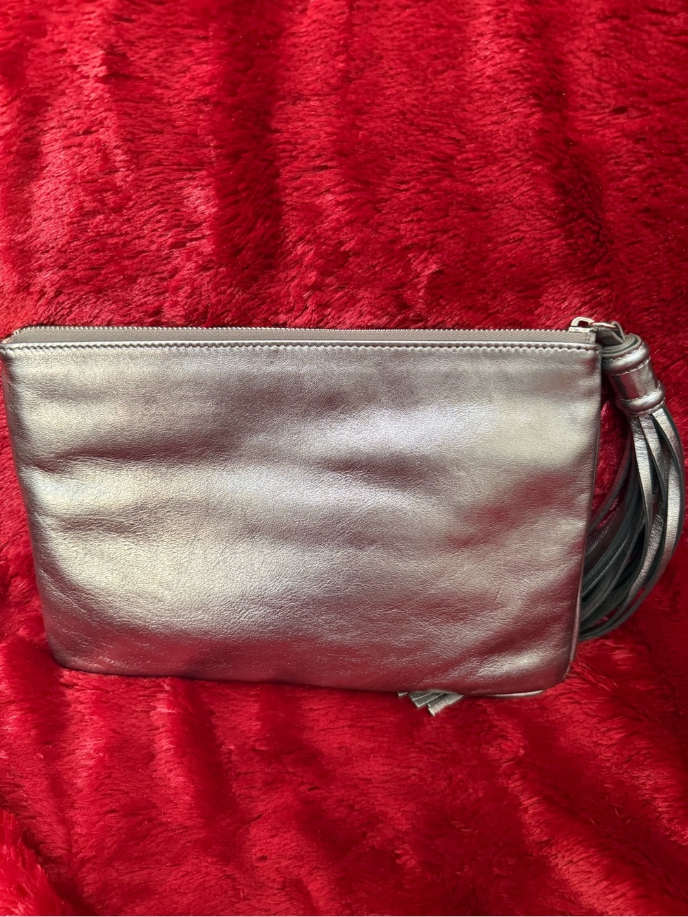 Dooney & Bourke Metallic Silver Leather Wristlet Clutch